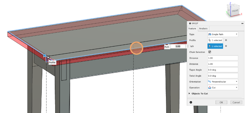 A screen from Fusion 360 demonstrating the previous tutorial step.