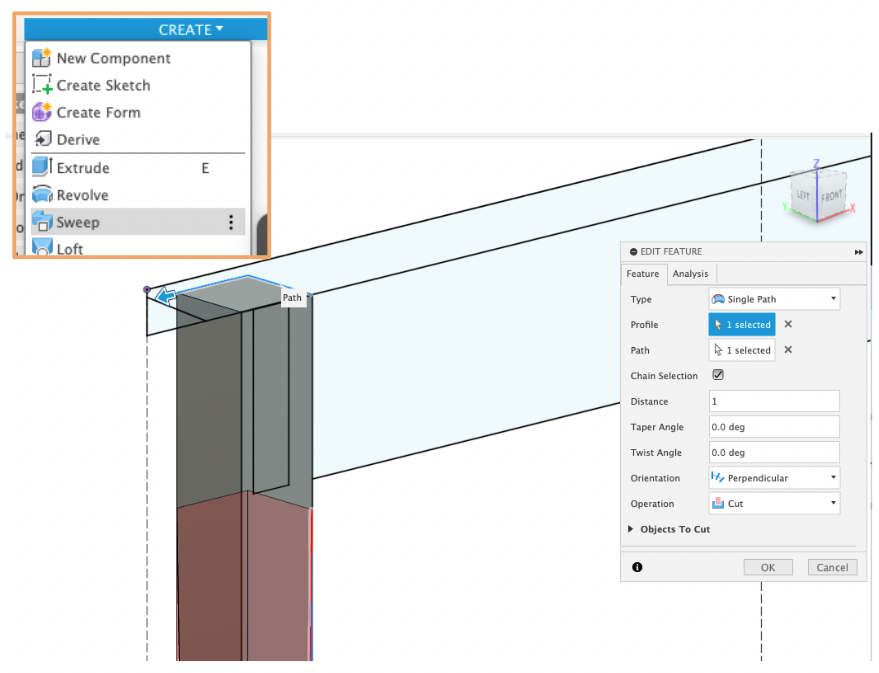 A screen from Fusion 360 demonstrating the previous tutorial step.